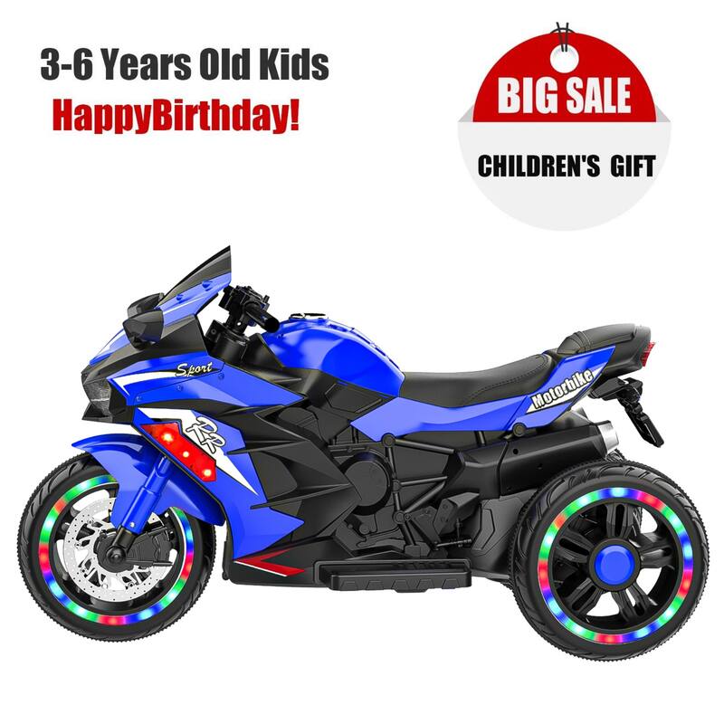 12V Electric Motorcycle for Kids, Three Wheels Battery Powered Ride On Motorbike, Ride on Toy with LED Light Wheels