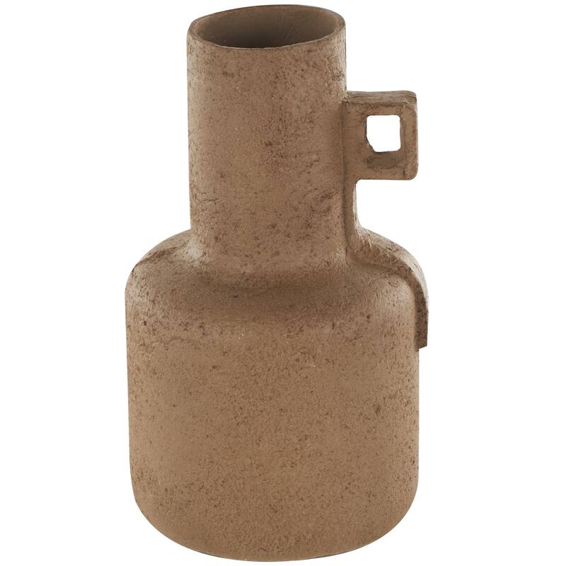 Paper Mache Abstract Distressed Textured Decorative Vase with Triangular or Geometric Handle - Brown - Roche River Decor - Brown - 9"W, 15"H