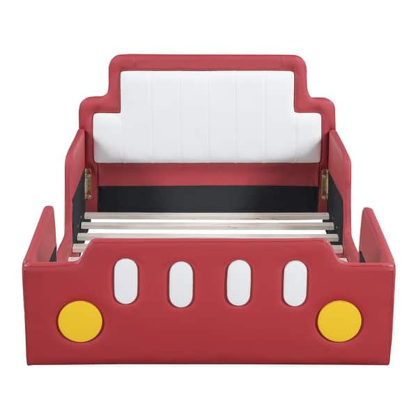 slide 2 of 10, Red Creative Race Car Kids Platform Bed & Upholstered Backrest Bed Red - Twin