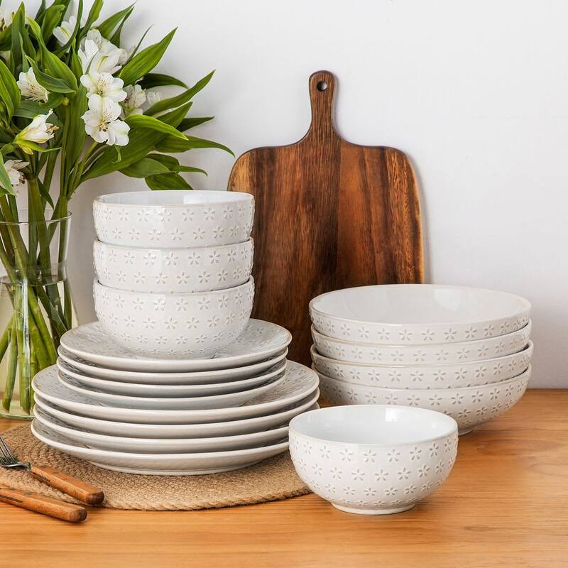MALACASA LYDIA Embossed Stoneware 16-Piece Dinnerware Set