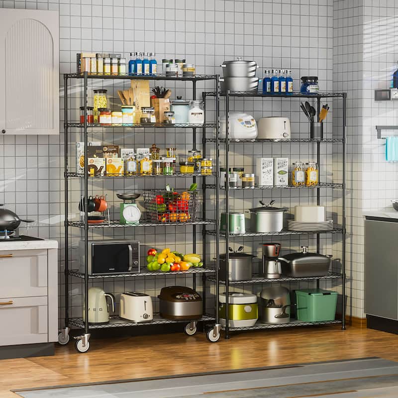 6-story metal storage rack with movable pulleys