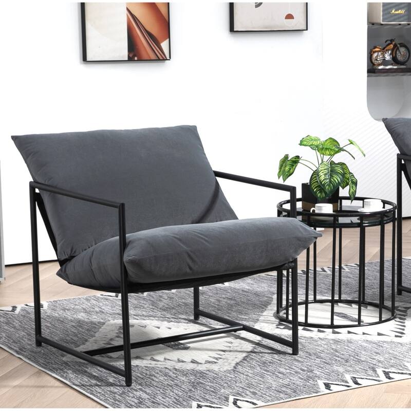 Modern Textured Velvet Sling Accent Chair - Grey