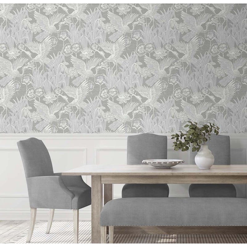 Seabrook Designs Marsh Cranes Nonwoven Unpasted Wallpaper