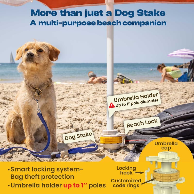 Diggo Dog Stake Beach Anchor - Dog Beach Essentials for All Dog Sizes - 1pc