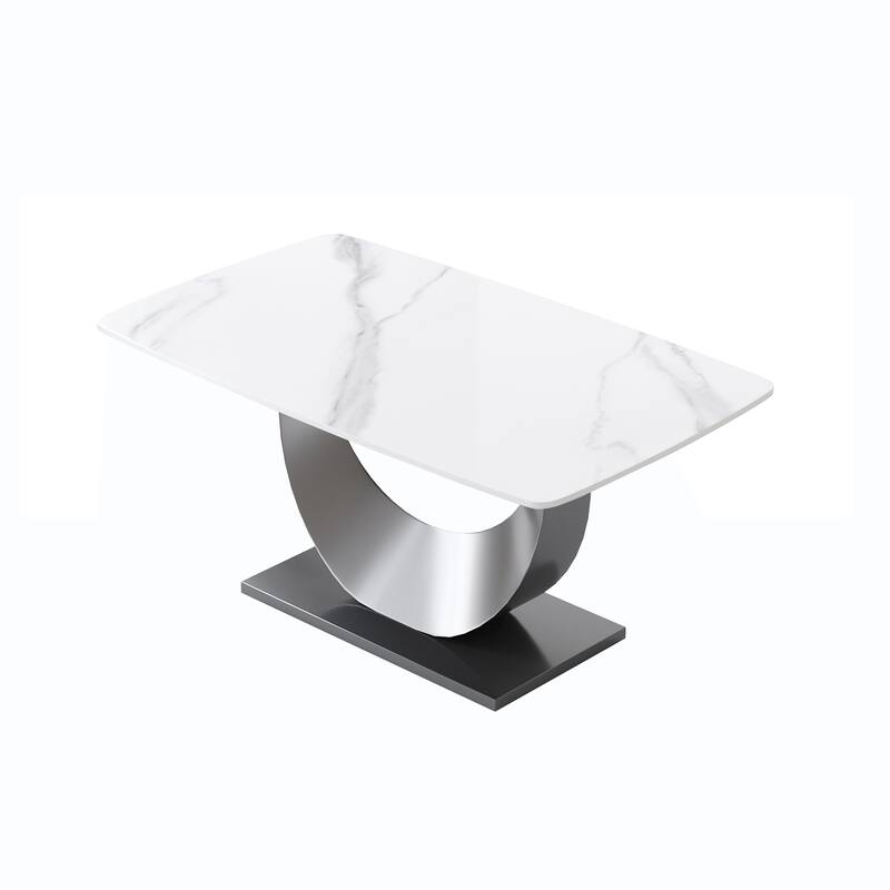 63"Rectangle Dining Room Table with U-Shape Stainless Steel Pedestal for Kitchen/Living Room(Table Only)
