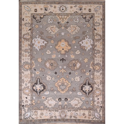 Gray Oushak Oriental Area Rug Handmade Floral Wool Carpet - 9'0" x 11'8"