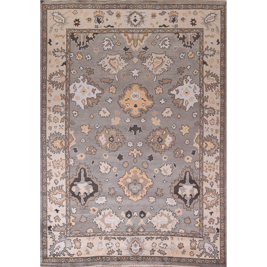 Gray Oushak Oriental Area Rug Handmade Floral Wool Carpet - 9'0" x 11'8"