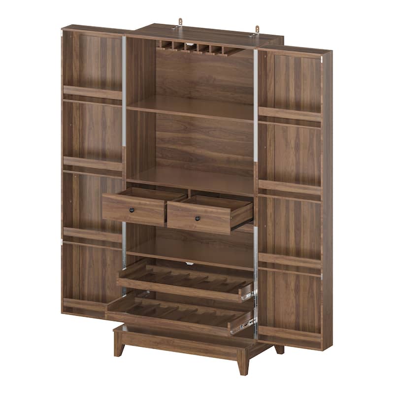 White Light Wood Grain Kitchen Cabinet with Red Wine Drawers Pantry