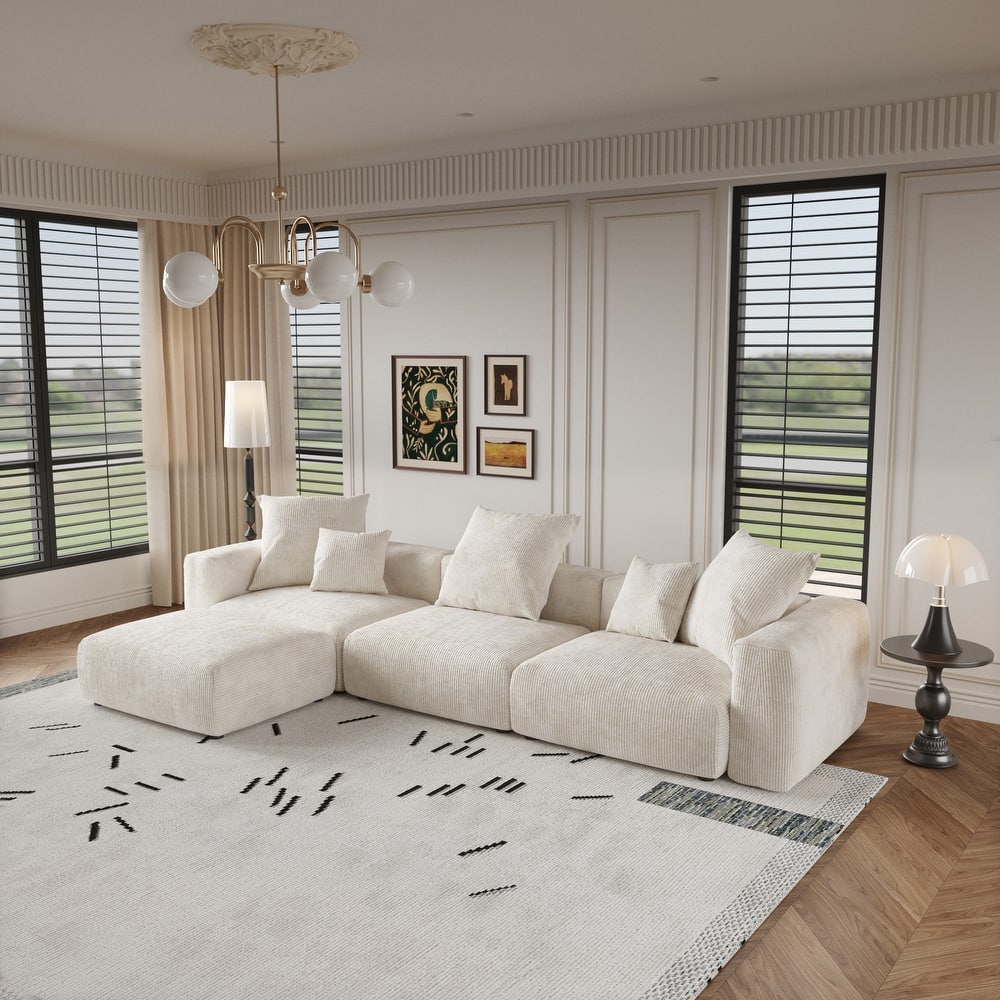 141.73'' L-shaped Corduroy Sectional Sofa Oversized Cloud Couch with Ottoman