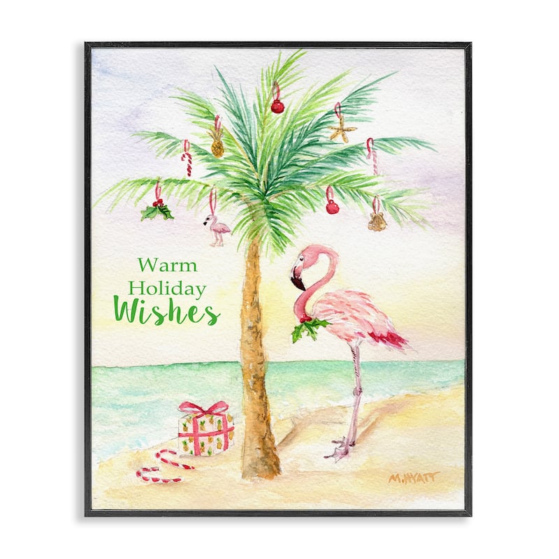 Stupell Tropical Flamingo Christmas Nautical Palm Tree Framed Wall Art - Multi-Color