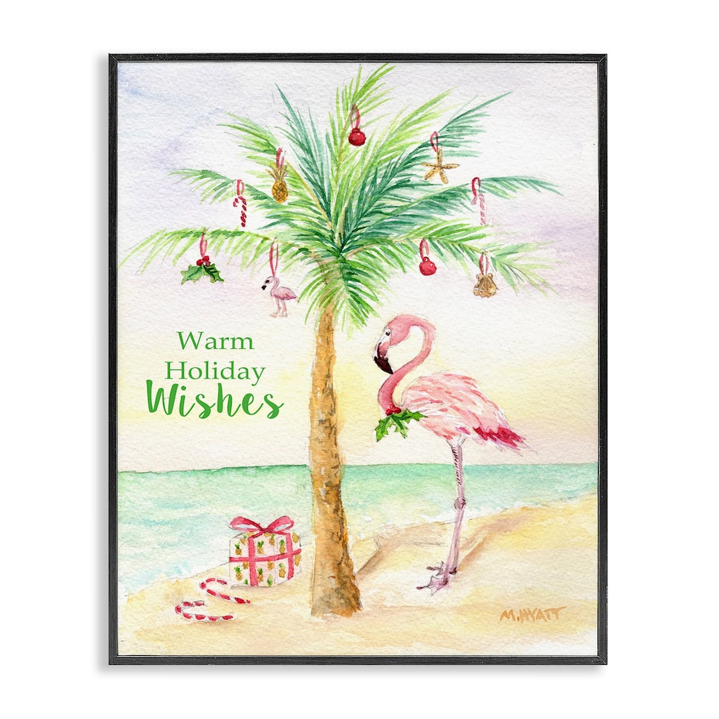 Stupell Tropical Flamingo Christmas Nautical Palm Tree Framed Wall Art - Multi-Color