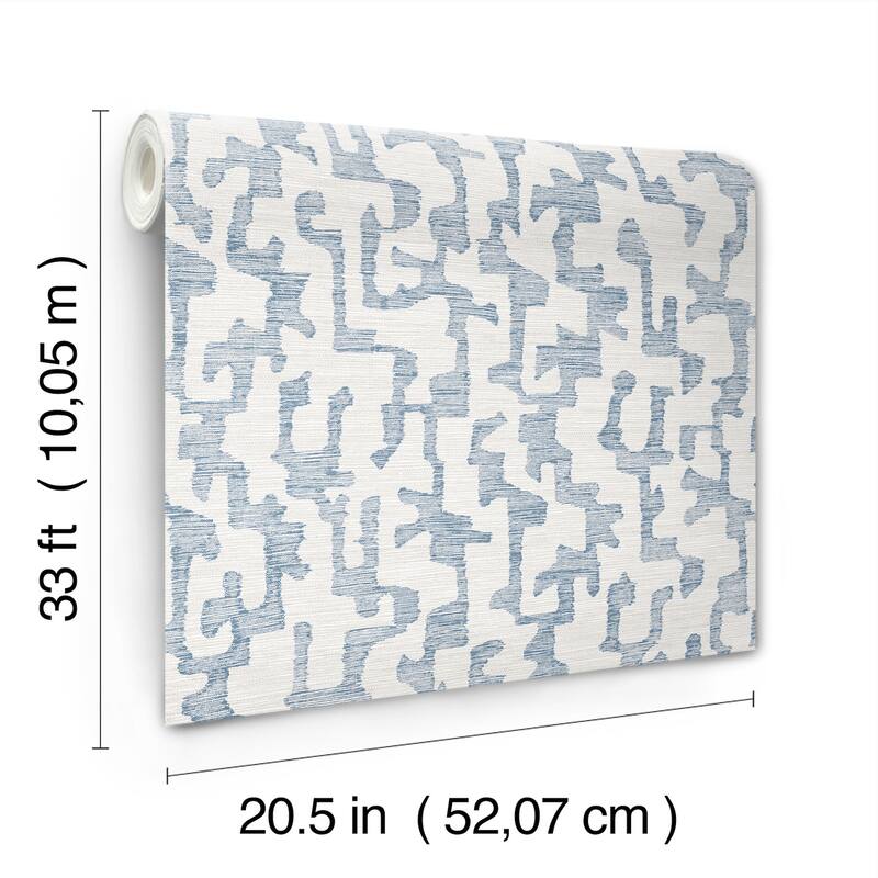 A-Street Prints Cipher Blue Geometric Faux Grasscloth Wallpaper