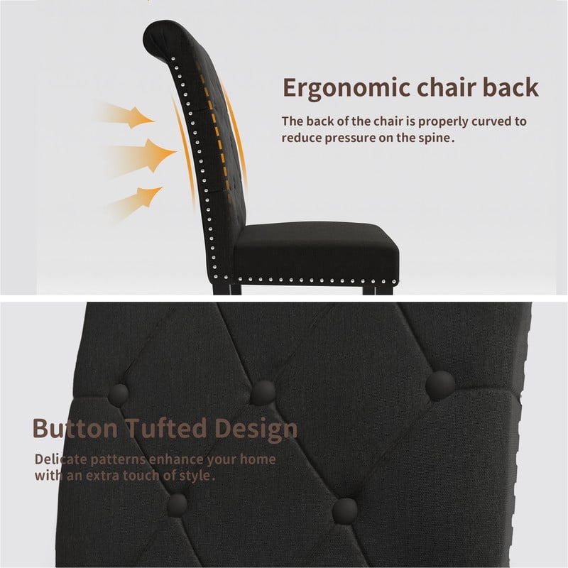 High-Back Tufted Nailhead Upholstered Dining Chairs (Set of 4)