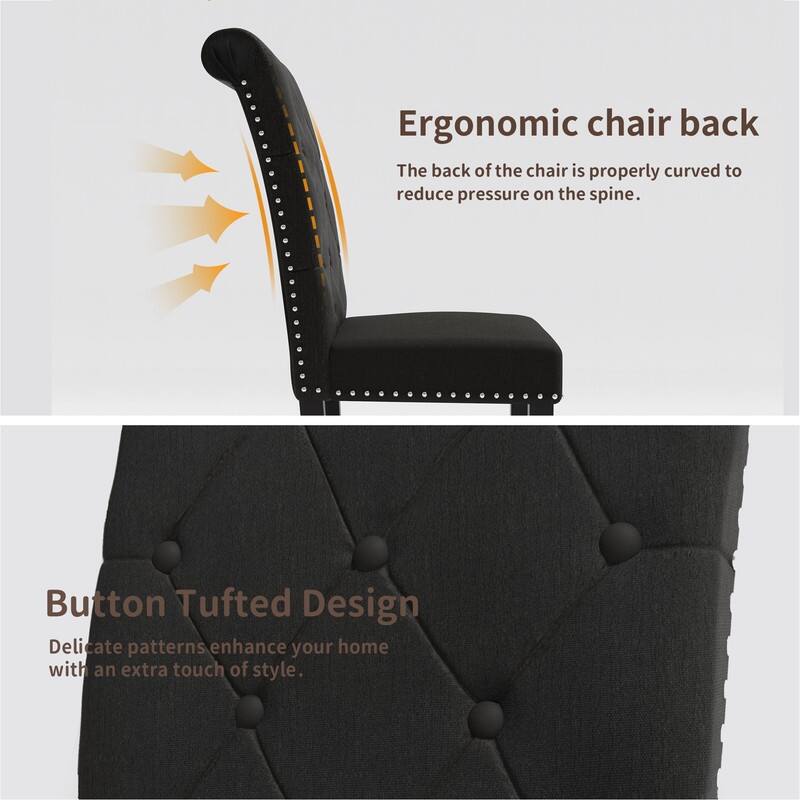 High-Back Tufted Nailhead Upholstered Dining Chairs (Set of 6)