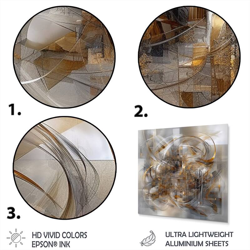 Designart "Grey Gold Captivating Liquid Ink" Abstract Marble Metal Wall Art