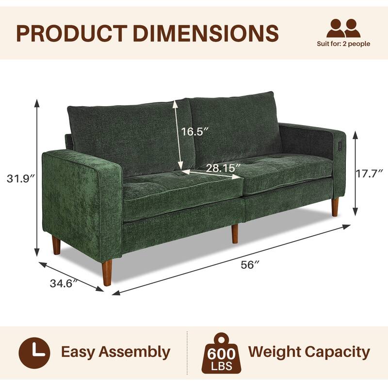 Modern 82.68 " Chenille Upholstered Sofa Loveseat Sofa with USB Ports for Living Space