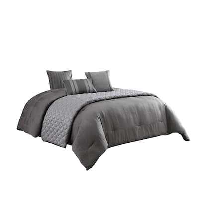 10 Piece Queen Polyester Comforter Set with Geometric Print, Gray