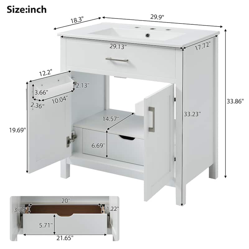Elegant Bathroom Vanity with Ceramic Sink and Hidden Storage Drawer