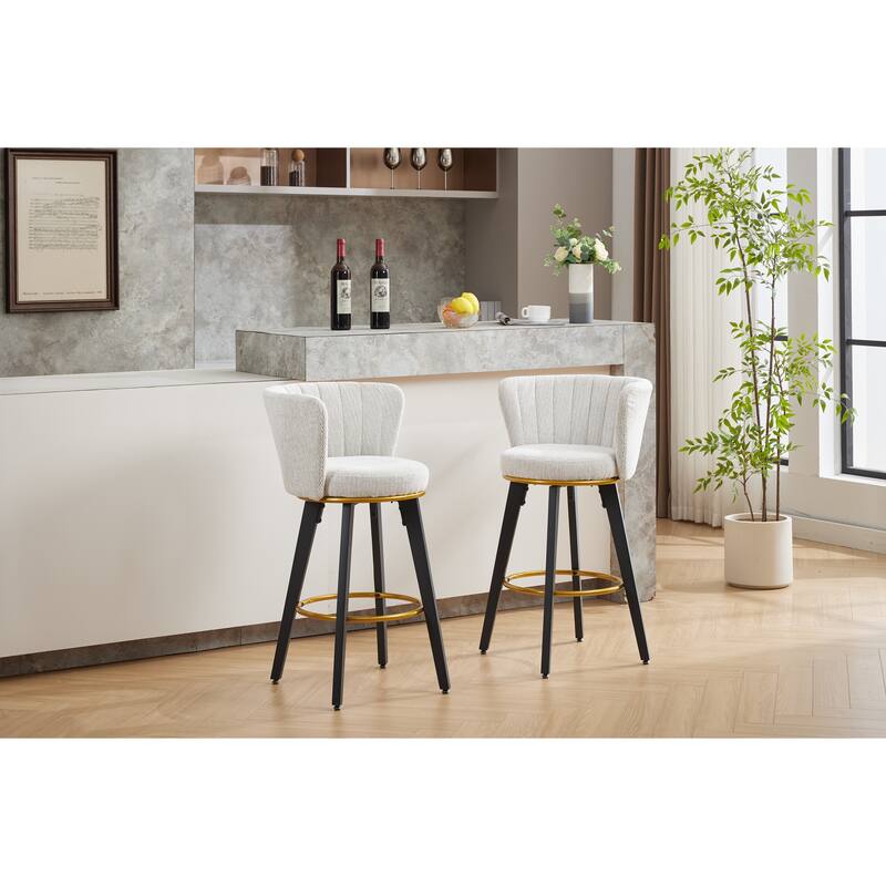 Counter Height Bar Stools Set of 2, 360° Swivel Upholstered Barstools with Backs and Metal Legs