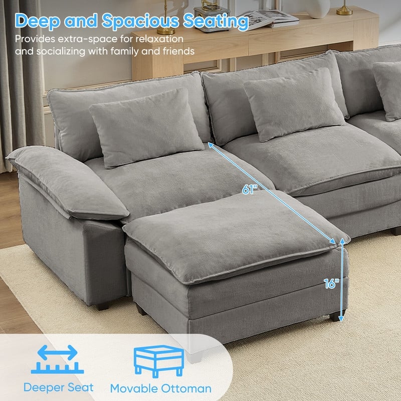 Modern 156''Oversized U-Shaped Modular Sectional Sofa with 2 Ottomans,6-Seat Cloud Couch,Chenille Sofa Sleeper Deep Seat Couches