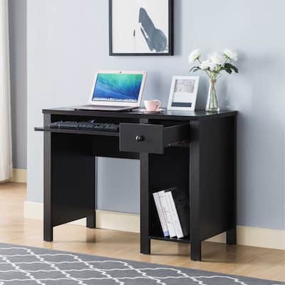 Home office desk 39"W Compact desk Writing Desk Laptop Desk Red Cocoa Espresso One drawer Keyboard Drawer Wooden Knob