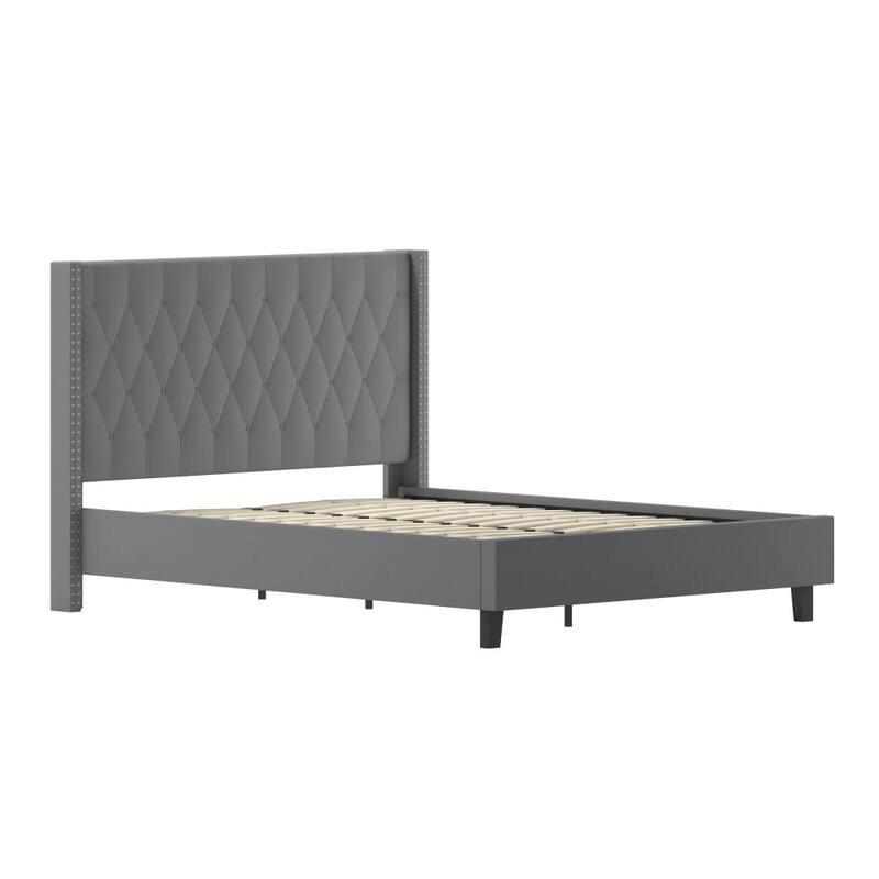 Tufted Upholstered Nailhead Trim Platform Bed