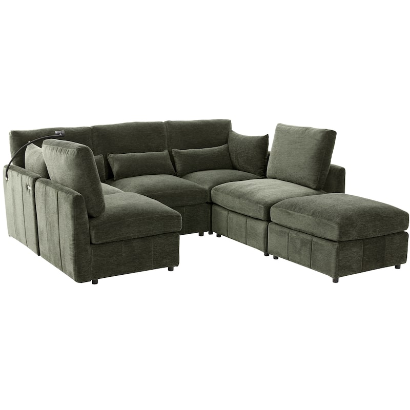Roomfitters Modular U-Shaped Sectional Sofa Bed with Ottoman, USB Ports and Phone Holder for Living Room