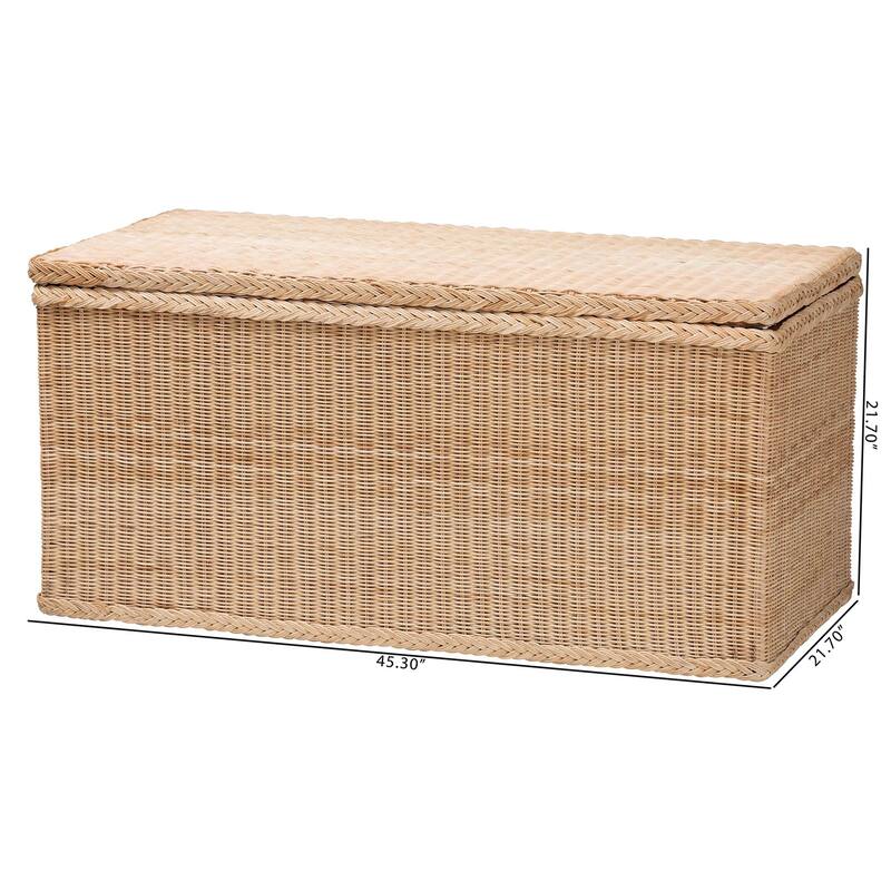 Caden Braided Natural Rattan Chest with Lift-top Lid - Coastal Boho Style Storage Bench for Bedroom, Entryway, or Living Room