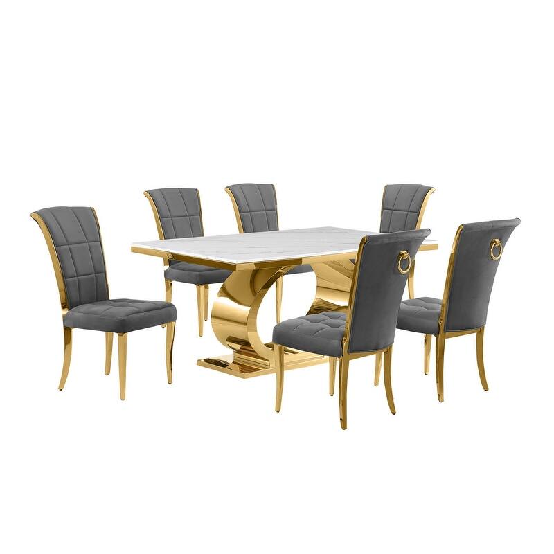 Best Quality Furniture D430/1-SC320-7 Dining Set with 68" White Marble Top