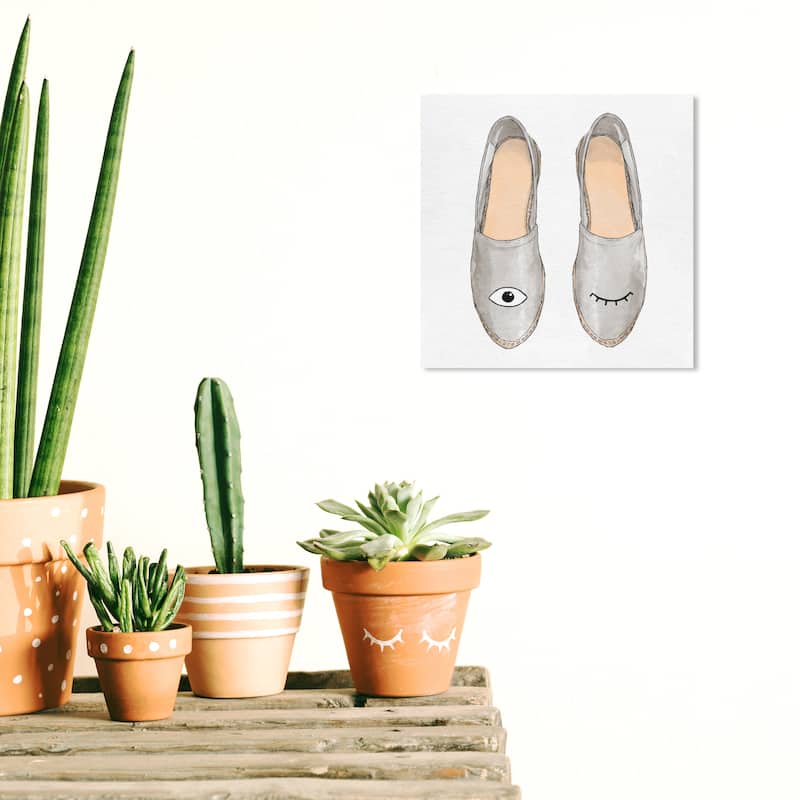 Wynwood Studio Canvas Fashion and Glam Wink Slippers Gray and Light Gray Glam Wall Art Canvas Print - 12 x 12