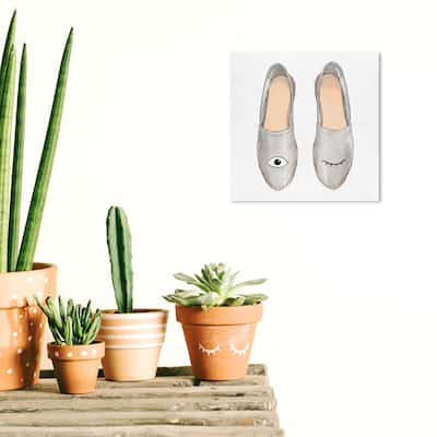 Wynwood Studio Canvas Fashion and Glam Wink Slippers Gray and Light Gray Glam Wall Art Canvas Print