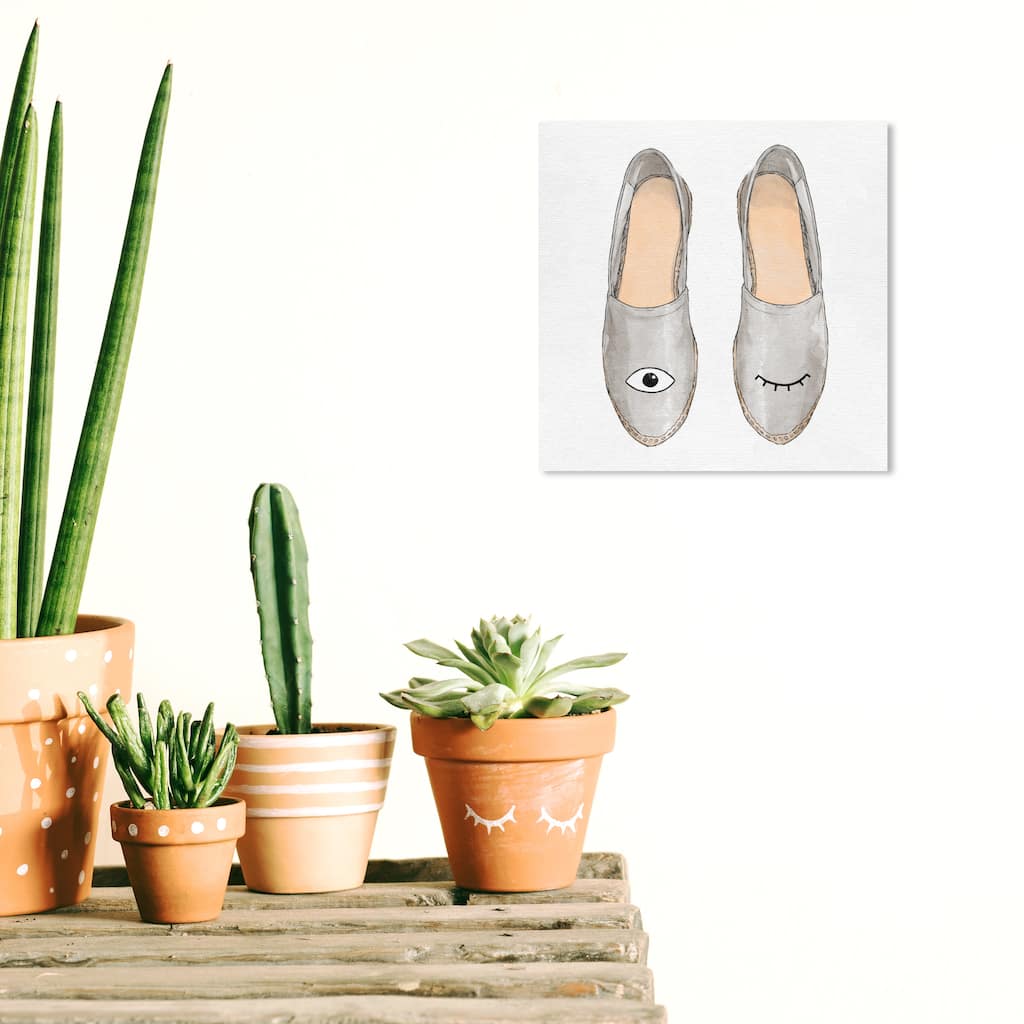 Wynwood Studio Canvas Fashion and Glam Wink Slippers Gray and Light Gray Glam Wall Art Canvas Print