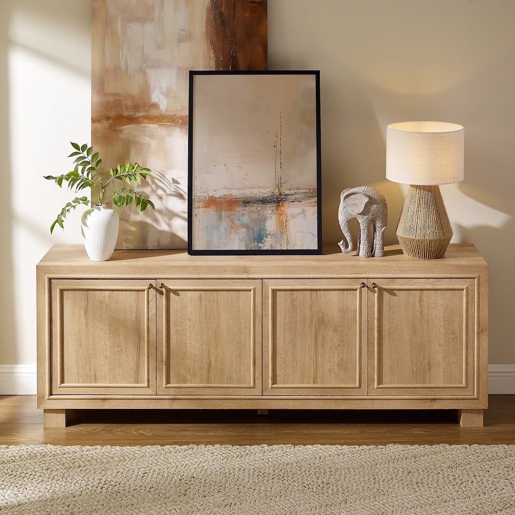 Transitional Modern TV Stand with 2 Base, Wood Entertainment Center