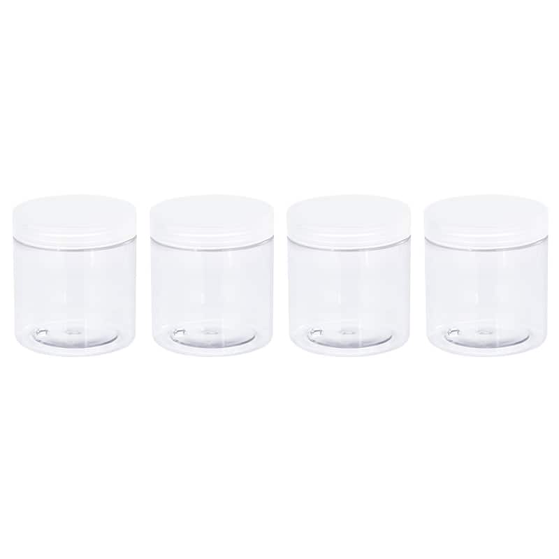 Round Plastic Jars with Transparent Screw Top Lid, 4Pcs