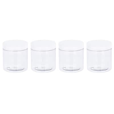 Round Plastic Jars with Transparent Screw Top Lid, 4Pcs