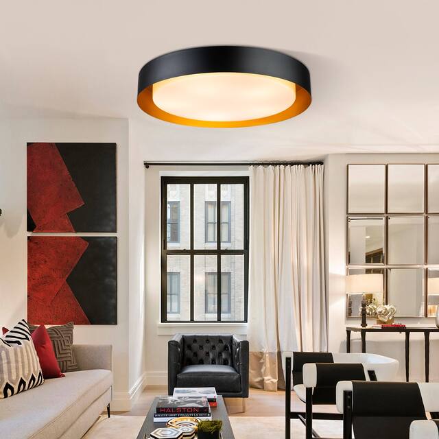 Modern Minimalist Metal Shaded Drum Flush Mount Ceiling Light