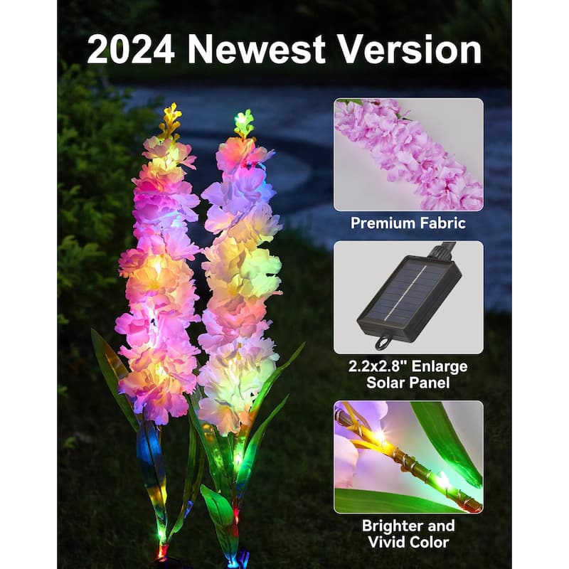 Solar Garden Lights Outdoor Waterproof, 7-Color Changing Delphinium ...