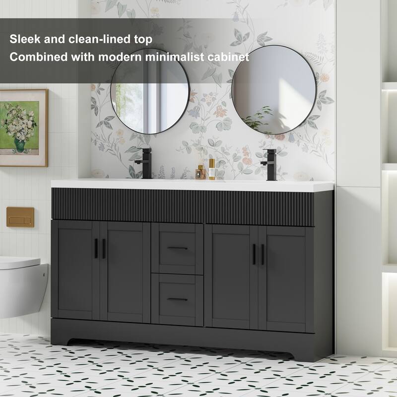 Wavy Line 30"/36"/48" Bathroom Vanity Set with Sink & Faucet