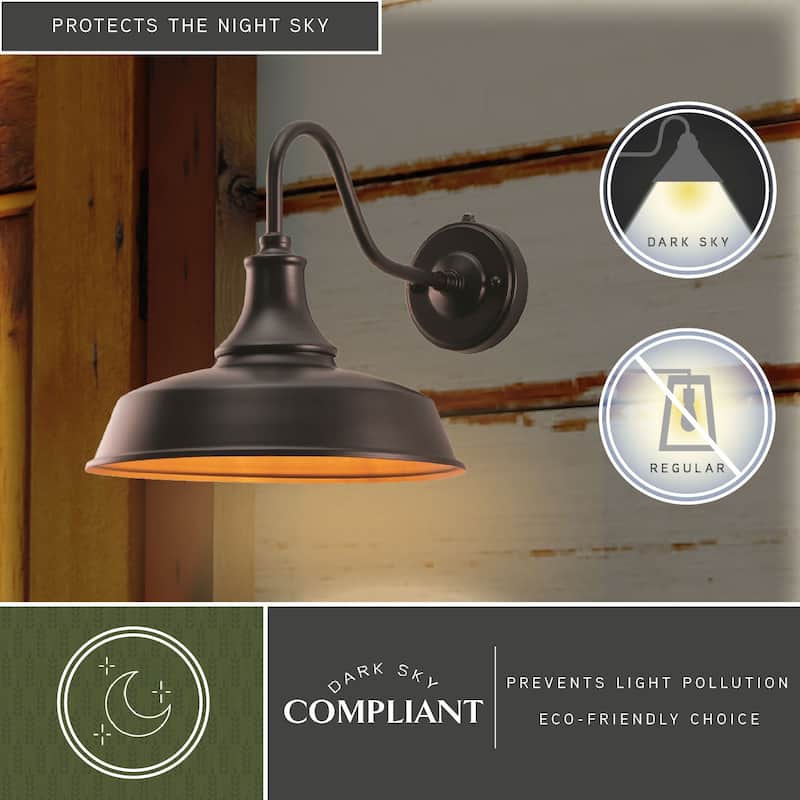 Dorado 1 Light Dusk to Dawn Bronze Gold Farmhouse Barn Dome Outdoor Wall Lantern - 9-in W x 9-in H x 13.25-in D