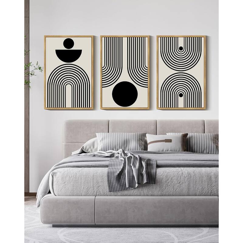 Minimalist Sun Lines Framed Canvas Painting Artwork