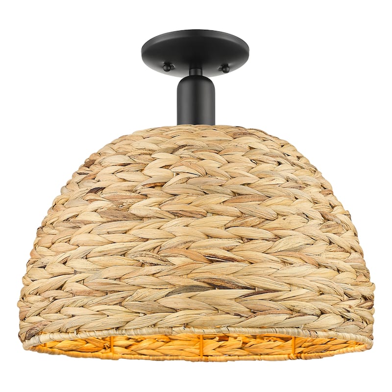Innovations Lighting Endless Possibilities Arcadia - Woven Rattan - 1 Light 16" Semi-Flush Mount - Matte Black