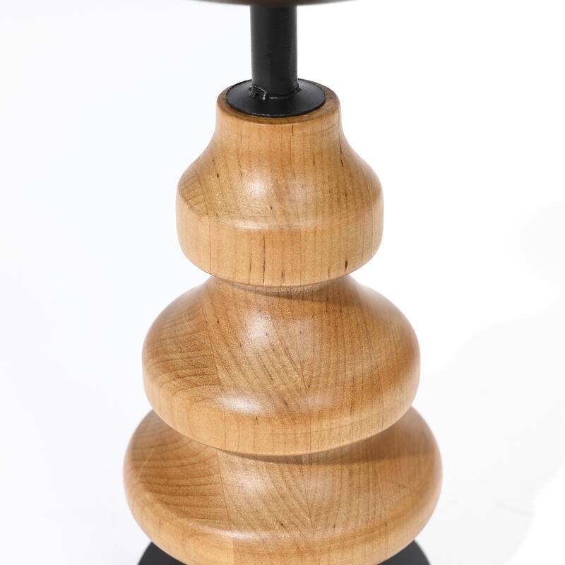 2-Piece Birch Wood with Metal Pillar Candle Holder Set