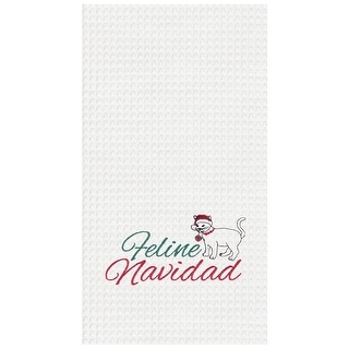 Feline Navidad Embroidered Waffle Weave Cotton Kitchen Towel - Bed Bath ...