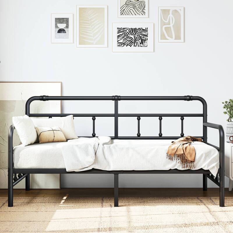 Metal Twin Daybed Frame, 2-in-1 Space-Saving Sofa Bed for Living Room, Guest Room - Black - Twin XL