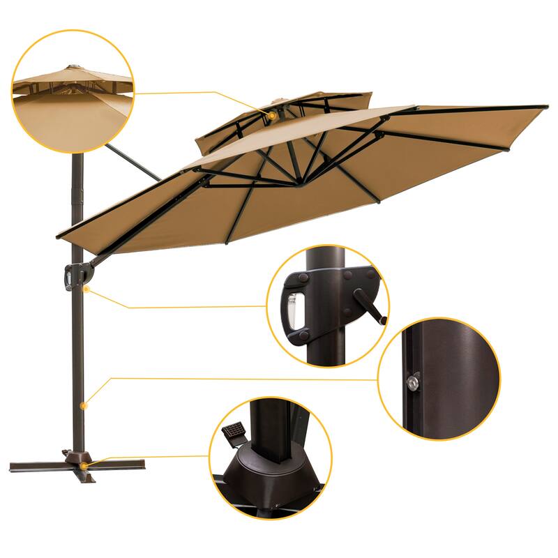 Pellebant 11.5 FT Double Top Patio Cantilever Umbrella, Base Not Included