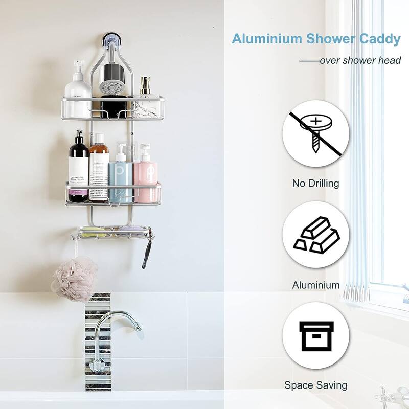 3 Tier Shower Racks with Hooks and Shampoo Soap Razor Holder