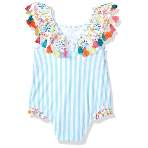 Shop Mud Pie Baby Girls Flamingo Tassel One Piece Swimsuit Blue