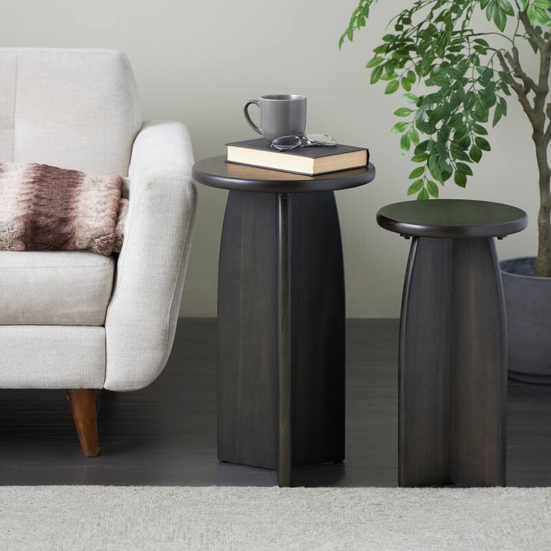 Black or Brown Wood Pedestal Accent Table (Set of 2) - Black
