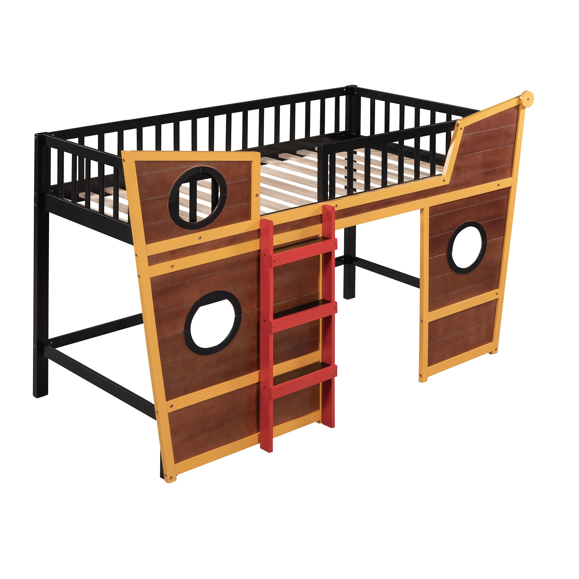 Twin Size Boat Shape Bed Loft Bed Modern Bedroom Solid Wood Frame