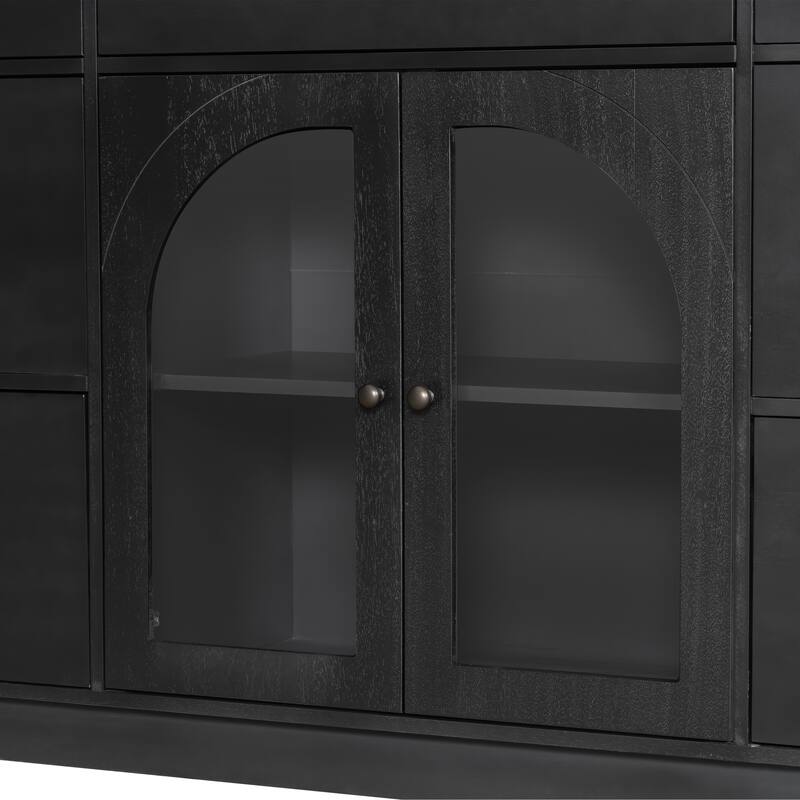 Cabinet with 2 Doors & 7 Drawers, Multi-Functional Wood Storage Cabinet, Entryway Accent Cabinet with Adjustable Shelves